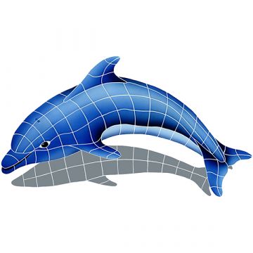 Artistry In Mosaics Dolphin Left with Shadow Porcelain Pool Design 25" x 40"